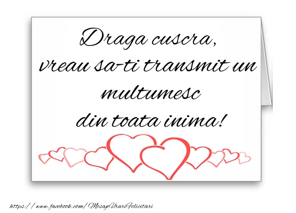 Felicitari de multumire pentru Cuscra - Draga cuscra, vreau sa-ti transmit un multumesc din toata inima!