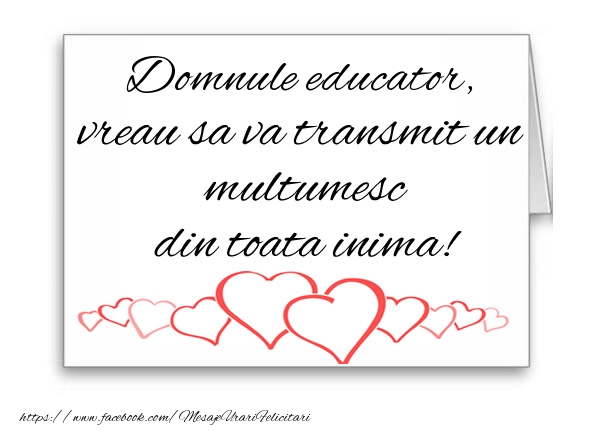 Felicitari de multumire pentru Educator - Domnule educator, vreau sa va transmit un multumesc din toata inima!