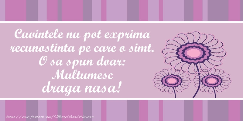 multumire pentru nasi Cuvintele nu pot exprima recunostinta pe care o simt. O sa spun doar:  Multumesc draga nasa!