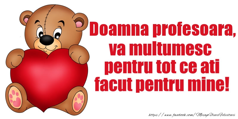 Felicitari de multumire pentru Profesoara - Doamna profesoara va multumesc pentru tot ce ati facut pentru mine!