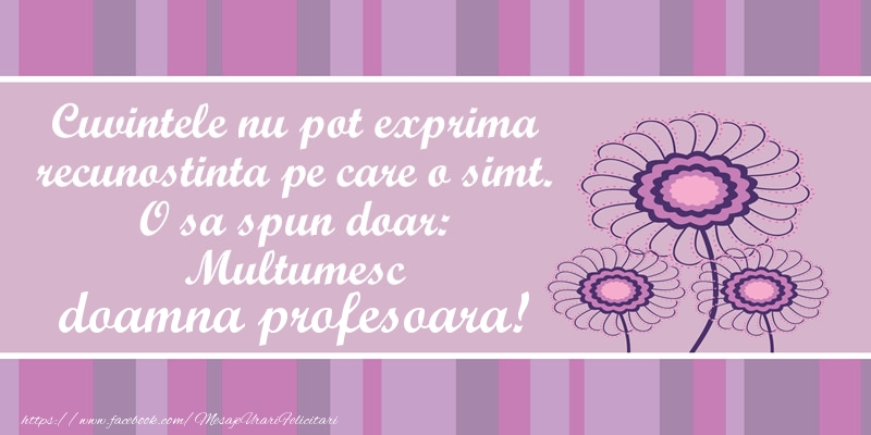 cuvint de multumire pentru profesori Cuvintele nu pot exprima recunostinta pe care o simt. O sa spun doar:  Multumesc doamna profesoara!