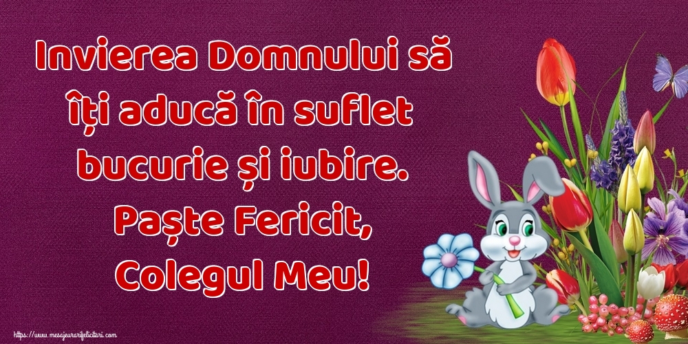 Felicitari de Paste pentru Coleg - Invierea Domnului să îți aducă în suflet bucurie și iubire. Paște Fericit, colegul meu!