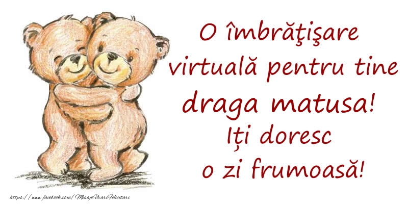 Felicitari de prietenie pentru Matusa - O îmbrăţişare virtuală pentru tine draga matusa. Iți doresc o zi frumoasă!