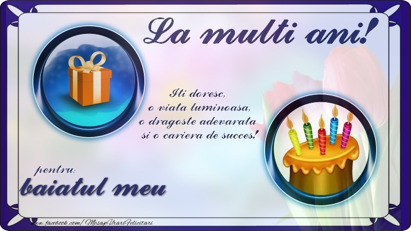 Felicitari de zi de nastere pentru Baiat - La multi ani, pentru baiatul meu! Iti doresc,  o viata luminoasa, o dragoste adevarata  si o cariera de succes!