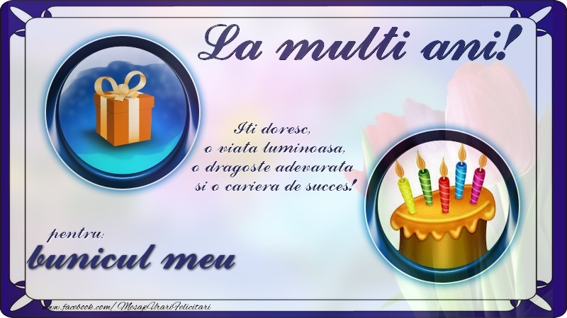 Felicitari de zi de nastere pentru Bunic - La multi ani, pentru bunicul meu! Iti doresc,  o viata luminoasa, o dragoste adevarata  si o cariera de succes!