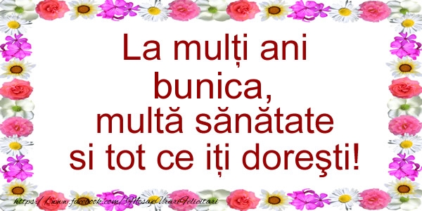 Felicitari de zi de nastere pentru Bunica - La multi ani bunica, multa sanatate si tot ce iti doresti!
