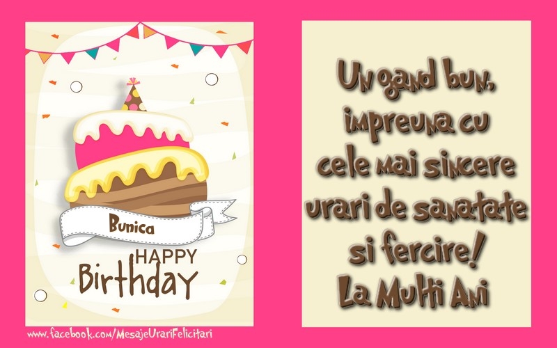 Felicitari de zi de nastere pentru Bunica - Un gand bun, impreuna cu cele mai sincere urari de sanatate si fercire! La Multi Ani bunica