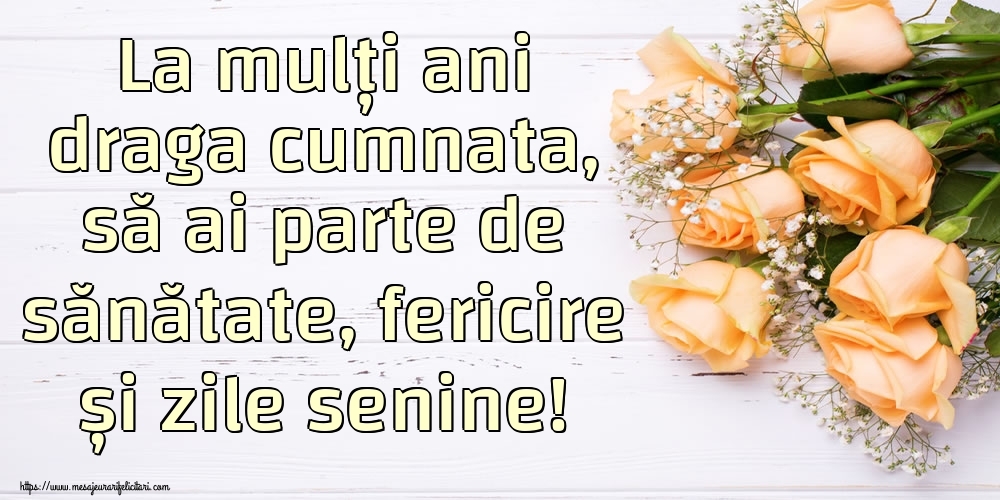 Felicitari de zi de nastere pentru Cumnata - La mulți ani draga cumnata, să ai parte de sănătate, fericire și zile senine!