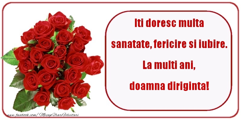 Felicitari de zi de nastere pentru Diriginta - Iti doresc multa sanatate, fericire si iubire. La multi ani, doamna diriginta