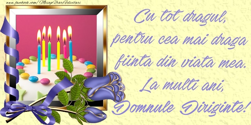 Felicitari de zi de nastere pentru Diriginte - Cu tot dragul, pentru cea mai draga fiinta din viata mea. La multi ani, domnule diriginte