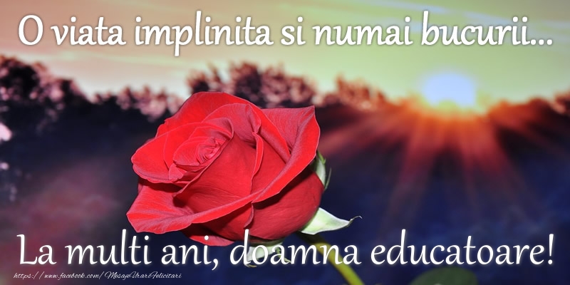 Felicitari de zi de nastere pentru Educatoare - O viata implinita si numai bucurii... La multi ani doamna educatoare!
