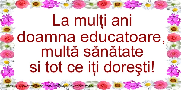 Felicitari de zi de nastere pentru Educatoare - La multi ani doamna educatoare, multa sanatate si tot ce iti doresti!