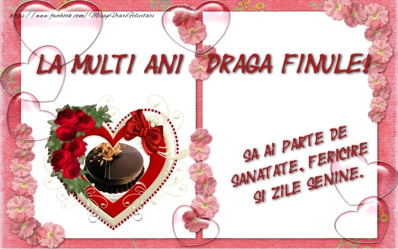 Felicitari de zi de nastere pentru Fin - La multi ani draga finule, sa ai parte de sanatate, fericire si zile senine.