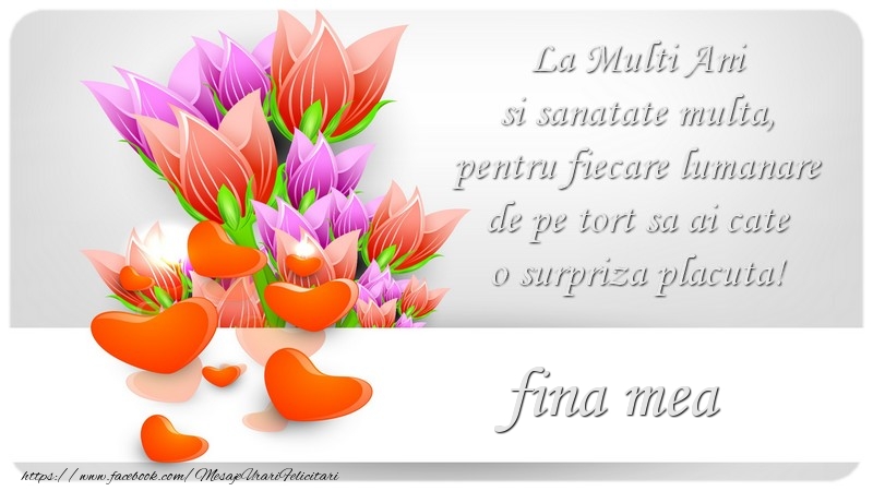 Felicitari de zi de nastere pentru Fina - La Multi Ani si sanatate multa, pentru fiecare lumanare de pe tort sa ai cate o surpriza placuta! fina mea