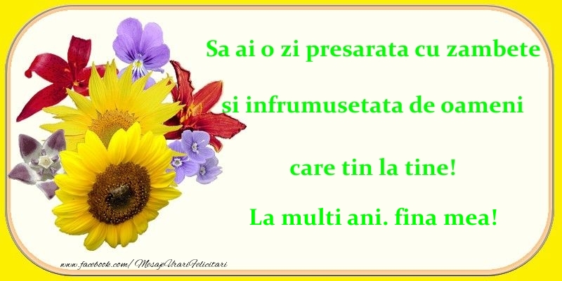 Felicitari de zi de nastere pentru Fina - Sa ai o zi presarata cu zambete si infrumusetata de oameni care tin la tine! fina mea