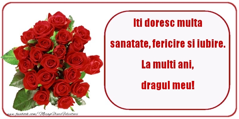 Felicitari de zi de nastere pentru Iubit - Iti doresc multa sanatate, fericire si iubire. La multi ani, dragul meu