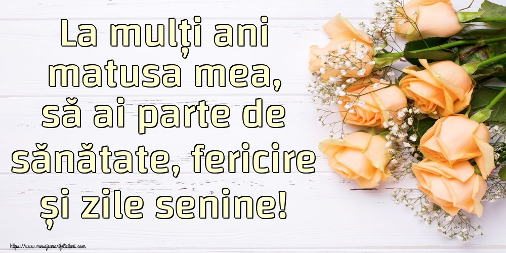 Felicitari de zi de nastere pentru Matusa - La mulți ani matusa mea, să ai parte de sănătate, fericire și zile senine!