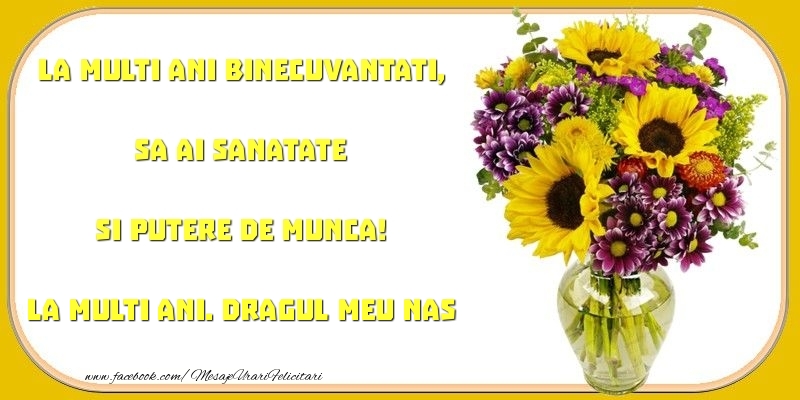 Felicitari de zi de nastere pentru Nas - La multi ani binecuvantati, sa ai sanatate si putere de munca! dragul meu nas