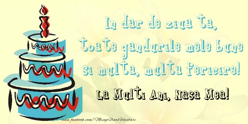 Felicitari de zi de nastere pentru Nasa - In dar de ziua ta,  toate gandurile mele bune  si multa, multa fericire! La mullti ani, nasa mea