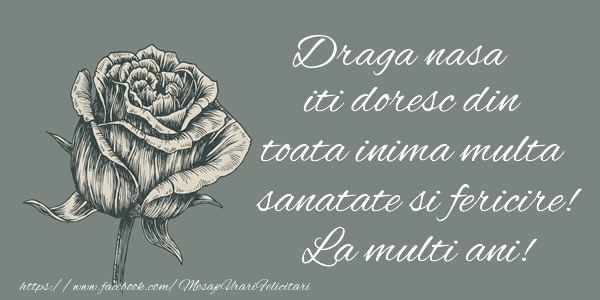 Felicitari de zi de nastere pentru Nasa - Draga nasa iti doresc din toata inima multa sanatate si fericire! La multi ani!