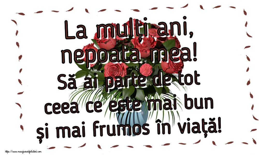 Felicitari de zi de nastere pentru Nepoata - La mulți ani, nepoata mea! Să ai parte de tot ceea ce este mai bun și mai frumos în viață!