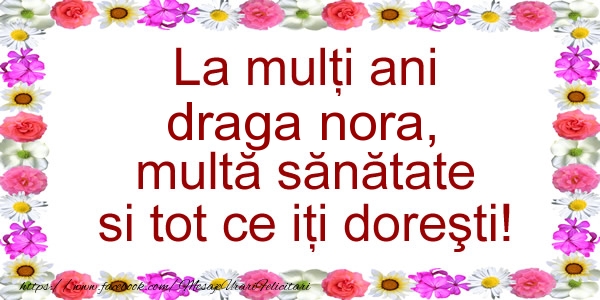 Felicitari de zi de nastere pentru Nora - La multi ani draga nora, multa sanatate si tot ce iti doresti!