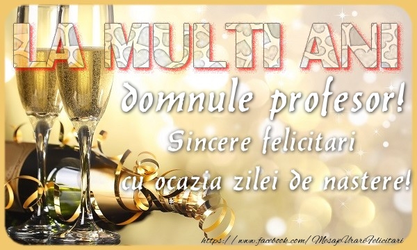 felicitari de ziua nastere a profesorului La multi ani! domnule profesor Sincere felicitari  cu ocazia zilei de nastere!