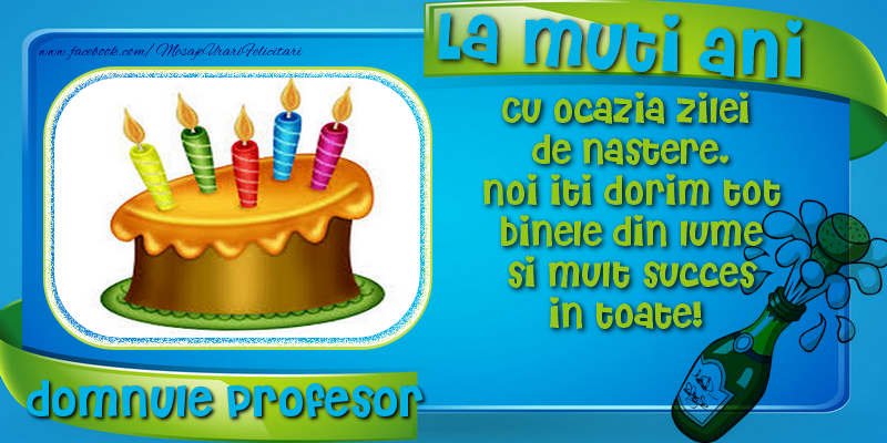 Felicitari de zi de nastere pentru Profesor - La multi ani, domnule profesor, Cu ocazia zilei  de nastere, noi iti dorim tot binele din lume si mult succes in toate!