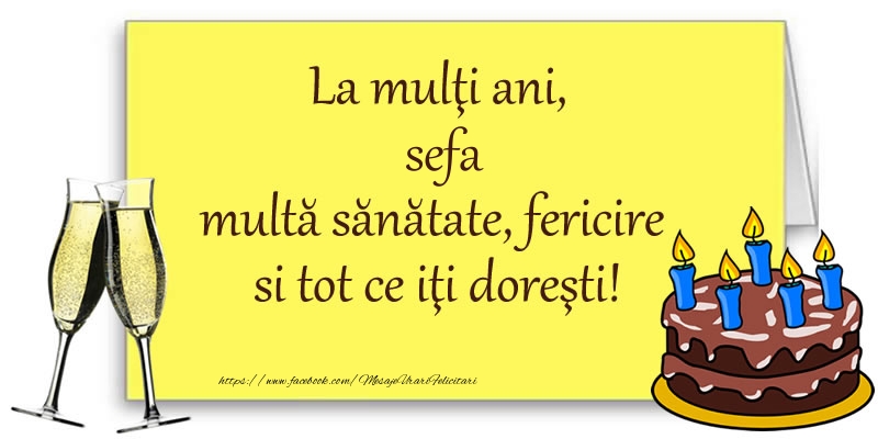 Felicitari de zi de nastere pentru Sefa - La multi ani, sefa multa sanatate, fericire si tot ce iti doresti!