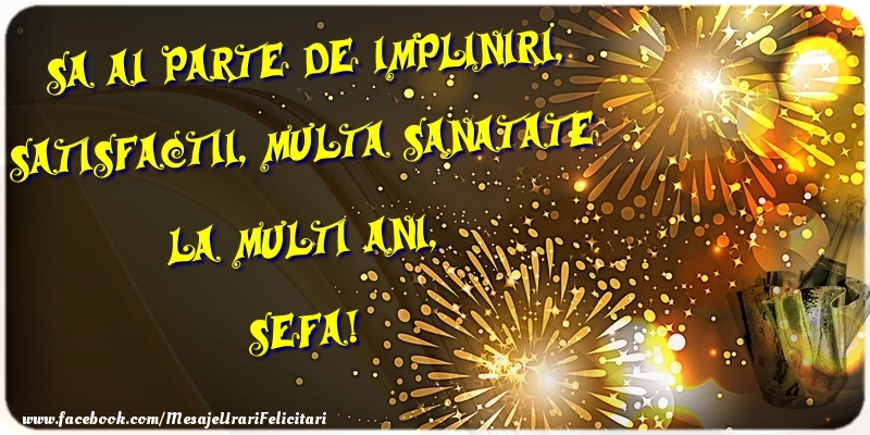 Felicitari de zi de nastere pentru Sefa - Sa ai parte de impliniri, satisfactii, multa sanatate La multi ani, sefa
