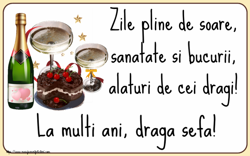 Felicitari de zi de nastere pentru Sefa - Zile pline de soare, sanatate si bucurii, alaturi de cei dragi! La multi ani, draga sefa!