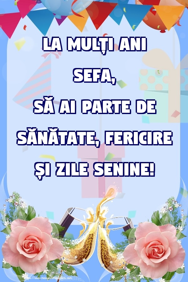Felicitari de zi de nastere pentru Sefa - La mulți ani sefa, să ai parte de sănătate, fericire și zile senine!