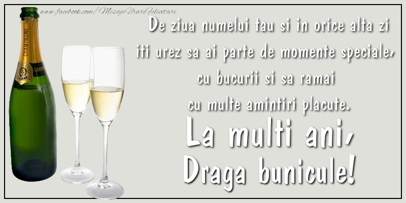 Felicitari de Ziua Numelui pentru Bunic - De ziua numelui tau si in orice alta zi iti urez sa ai parte de momente speciale, cu bucurii si sa ramai  cu multe amintiri placute. La multi ani, draga bunicule