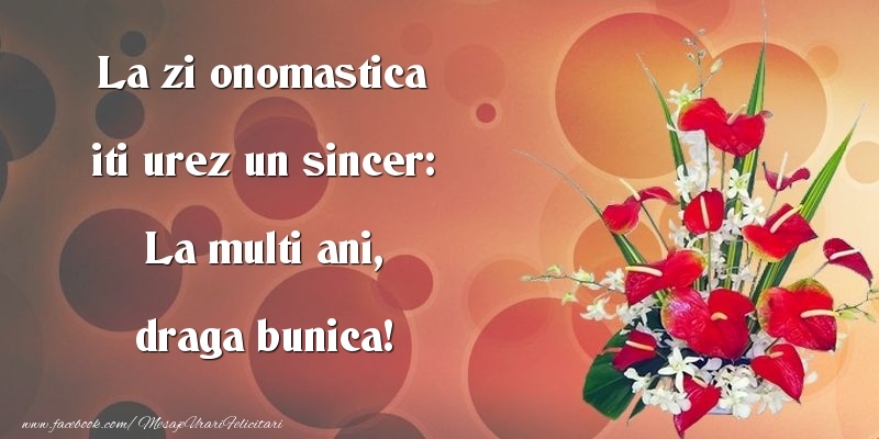 Felicitari de Ziua Numelui pentru Bunica - La zi onomastica iti urez un sincer: La multi ani, draga bunica