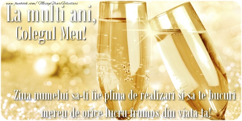 Felicitari de Ziua Numelui pentru Coleg - La multi ani, colegul meu! Ziua numelui sa-ti fie plina de realizari si sa te bucuri mereu de orice lucru frumos din viata ta!