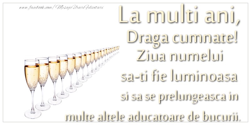 Felicitari de Ziua Numelui pentru Cumnat - La multi ani, draga cumnate Ziua numelui sa-ti fie luminoasa si sa se prelungeasca in  multe altele aducatoare de bucurii.
