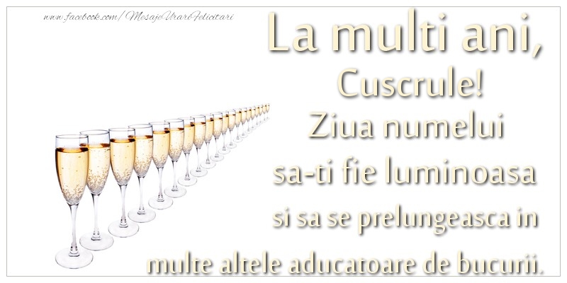 Felicitari de Ziua Numelui pentru Cuscru - La multi ani, cuscrule Ziua numelui sa-ti fie luminoasa si sa se prelungeasca in  multe altele aducatoare de bucurii.