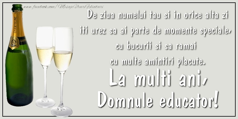 Felicitari de Ziua Numelui pentru Educator - De ziua numelui tau si in orice alta zi iti urez sa ai parte de momente speciale, cu bucurii si sa ramai  cu multe amintiri placute. La multi ani, domnule educator