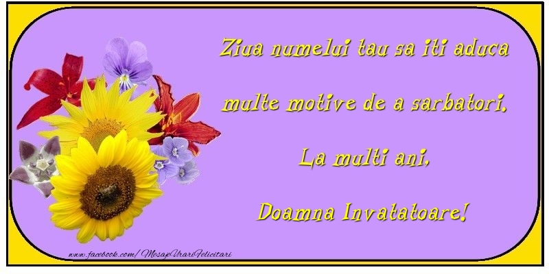 Felicitari de Ziua Numelui pentru Invatatoare - Ziua numelui tau sa iti aduca multe motive de a sarbatori. La multi ani, doamna invatatoare