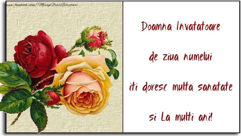 Felicitari de Ziua Numelui pentru Invatatoare - de ziua numelui iti doresc multa sanatate si La multi ani! doamna invatatoare