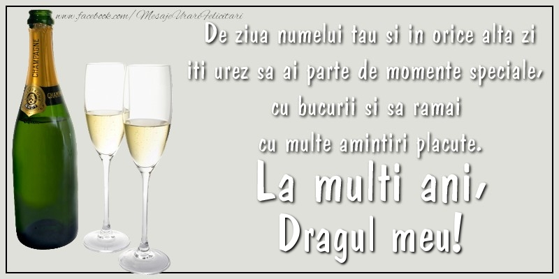 Felicitari de Ziua Numelui pentru Iubit - De ziua numelui tau si in orice alta zi iti urez sa ai parte de momente speciale, cu bucurii si sa ramai  cu multe amintiri placute. La multi ani, dragul meu