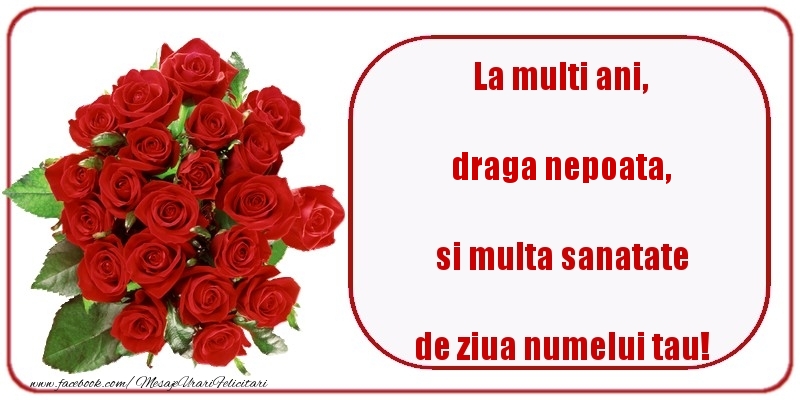 Felicitari de Ziua Numelui pentru Nepoata - La multi ani, si multa sanatate de ziua numelui tau! draga nepoata