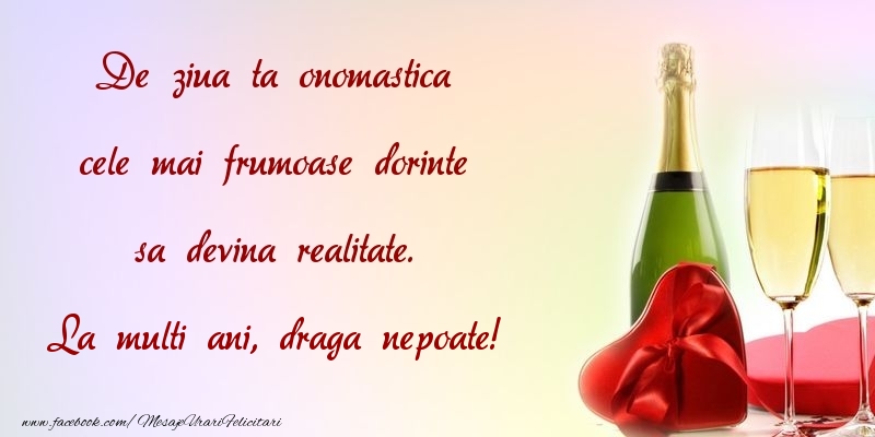 Felicitari de Ziua Numelui pentru Nepot - De ziua ta onomastica cele mai frumoase dorinte sa devina realitate. draga nepoate