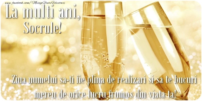Felicitari de Ziua Numelui pentru Socru - La multi ani, socrule! Ziua numelui sa-ti fie plina de realizari si sa te bucuri mereu de orice lucru frumos din viata ta!