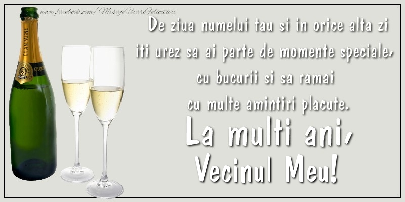 Felicitari de Ziua Numelui pentru Vecin - De ziua numelui tau si in orice alta zi iti urez sa ai parte de momente speciale, cu bucurii si sa ramai  cu multe amintiri placute. La multi ani, vecinul meu