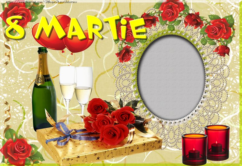 Felicitari personalizate de 8 Martie - ❤️❤️❤️ Inimioare & Sampanie & Trandafiri & 1 Poza & Ramă Foto | Rama foto de 8 Martie