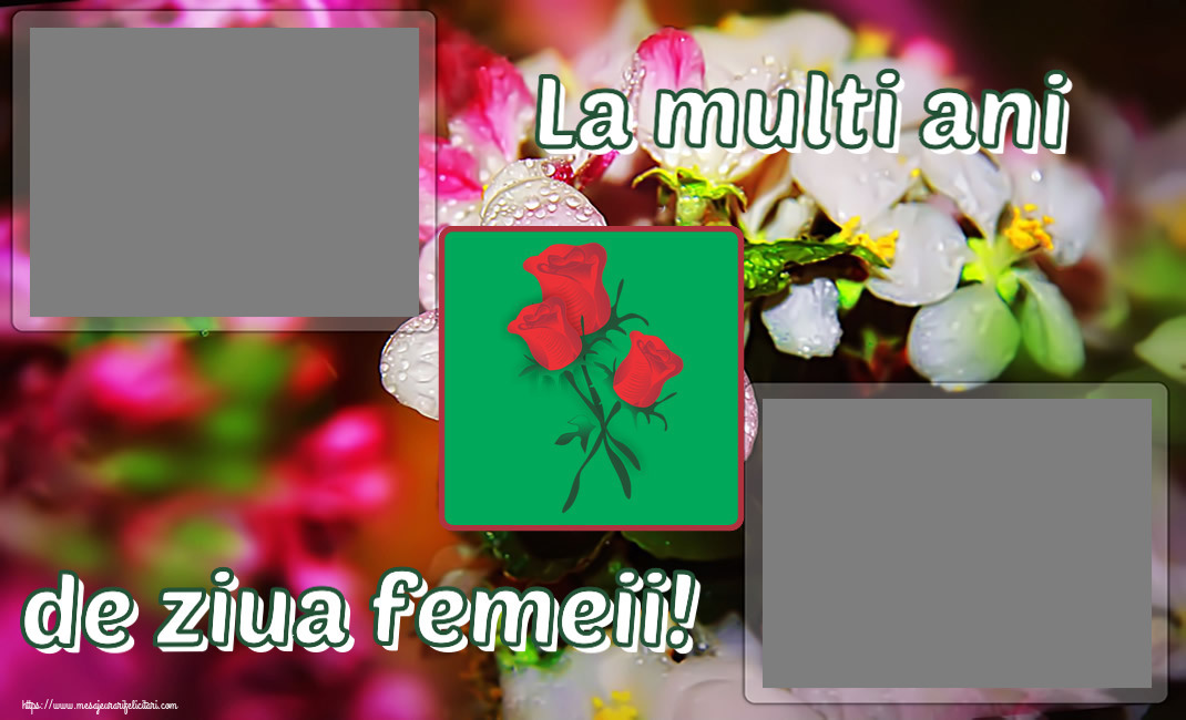 Felicitari personalizate de 8 Martie - Flori & 2 Poze & Ramă Foto | La multi ani de ziua femeii! - Rama foto