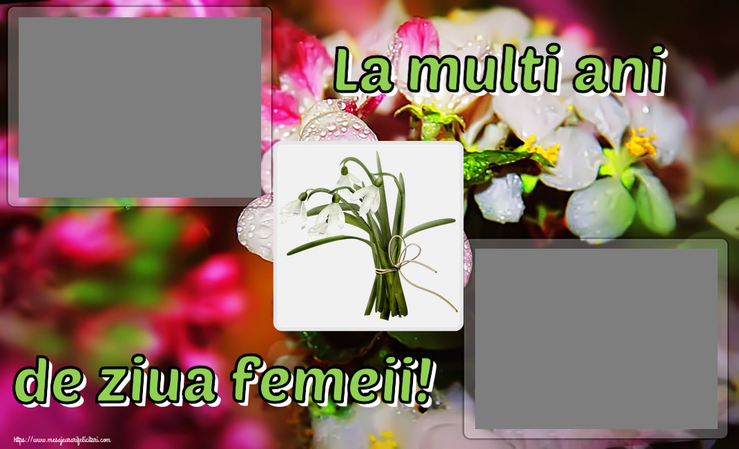 Felicitari personalizate de 8 Martie - Ghiocei & 2 Poze & Ramă Foto | La multi ani de ziua femeii! - Rama foto