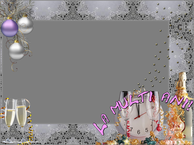 Felicitari personalizate de Anul Nou - ⏲️ Ceas & Globuri & Sampanie & 1 Poza & Ramă Foto | La multi ani! - Rama foto de Anul Nou