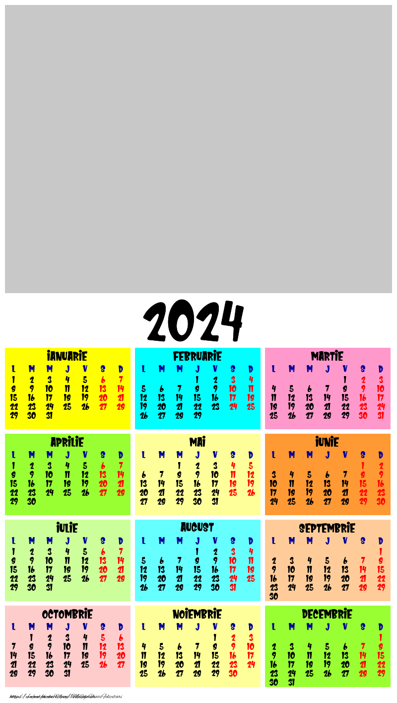 Felicitari personalizate cu calendare - Calendar 2024 cu poza ta - Culori - Model 0020